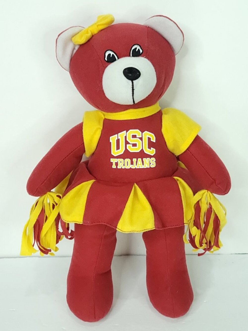 USC Trojans Cheerleader Football Bear Red Plush Stuffed Animal Pom Poms 14"